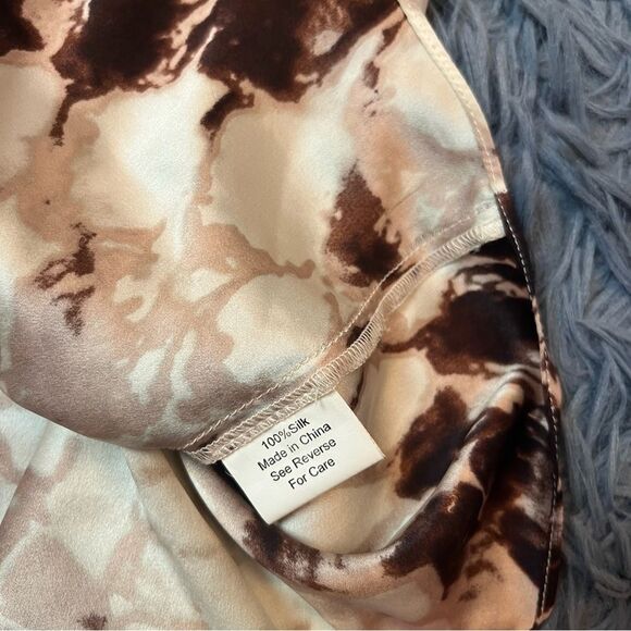 Parker Brown Cream Silk Ruffle Top Size L - Picture 5 of 5